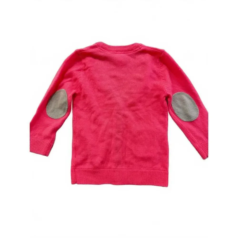 Carter's Cardigan Sweater Girls 2T Pink Knit Elbow Patch Pockets Button Front